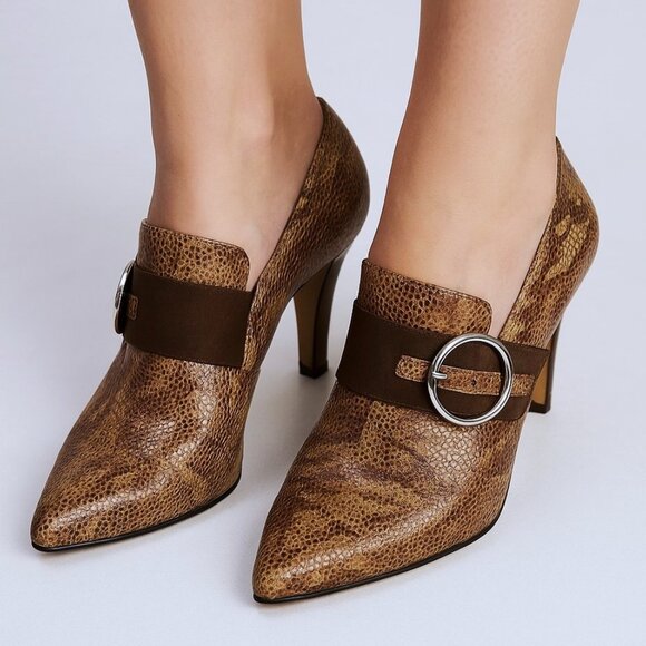 Bellini Perth Buckle Brown Snake Print Point Toe Heeled Pumps Womens Size 10 - Picture 13 of 14